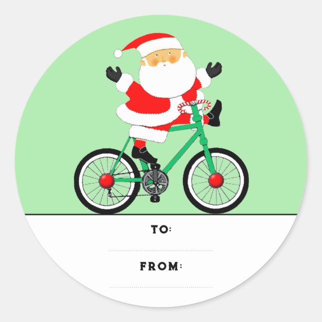 Christmas Bicycle Gift Tag Classic Round Sticker (Front)