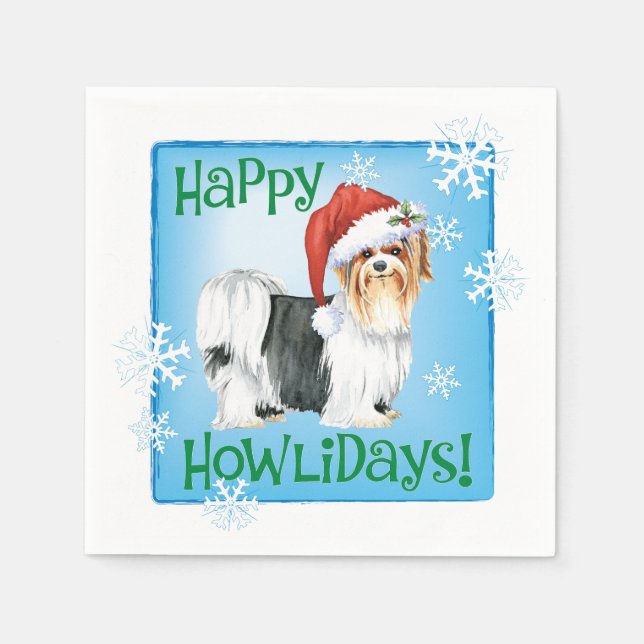 Christmas Biewer Terrier Napkins (Front)