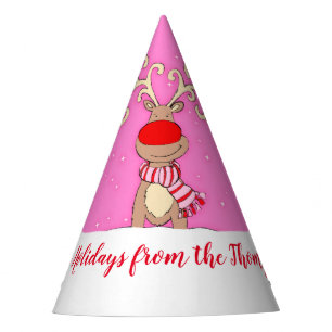 Christmas big antlers reindeer pink name hat