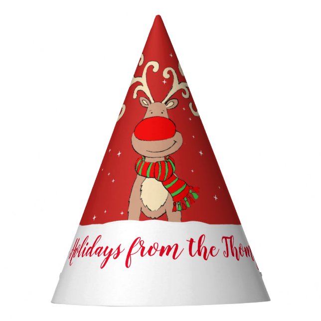 Christmas big antlers reindeer red name hat (Front)