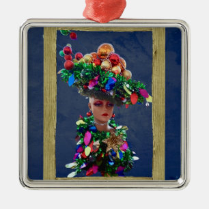 Christmas Big Derby Party Hat with Colourful Balls Metal Ornament