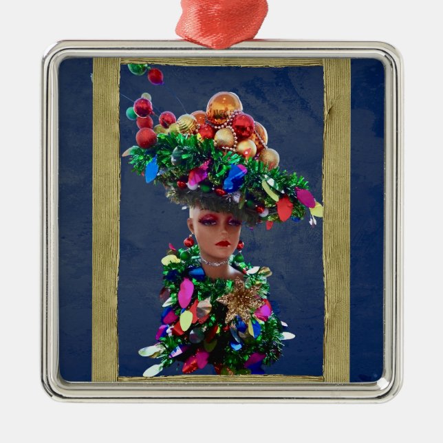 Christmas Big Derby Party Hat with Colourful Balls Metal Ornament (Front)