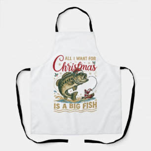 Christmas Big Fish Bass Santa Boat Fishing Apron