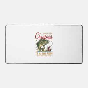 Christmas Big Fish Bass Santa Boat Fishing Desk Mat