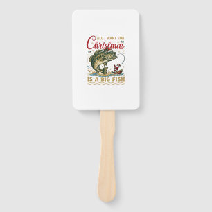 Christmas Big Fish Bass Santa Boat Fishing Hand Fan