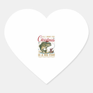 Christmas Big Fish Bass Santa Boat Fishing Heart Sticker
