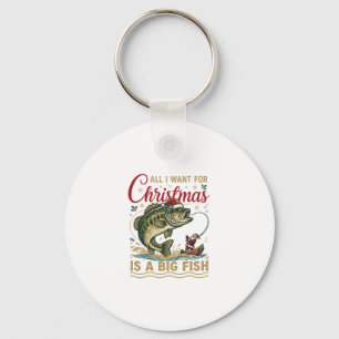 Christmas Big Fish Bass Santa Boat Fishing Key Ring