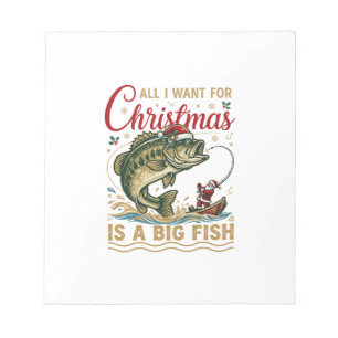 Christmas Big Fish Bass Santa Boat Fishing Notepad