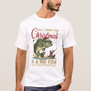Christmas Big Fish Bass Santa Boat Fishing T-Shirt
