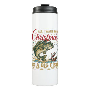 Christmas Big Fish Bass Santa Boat Fishing Thermal Tumbler