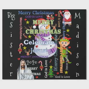 Christmas Big Sister Wrapping Paper Jesus Santa
