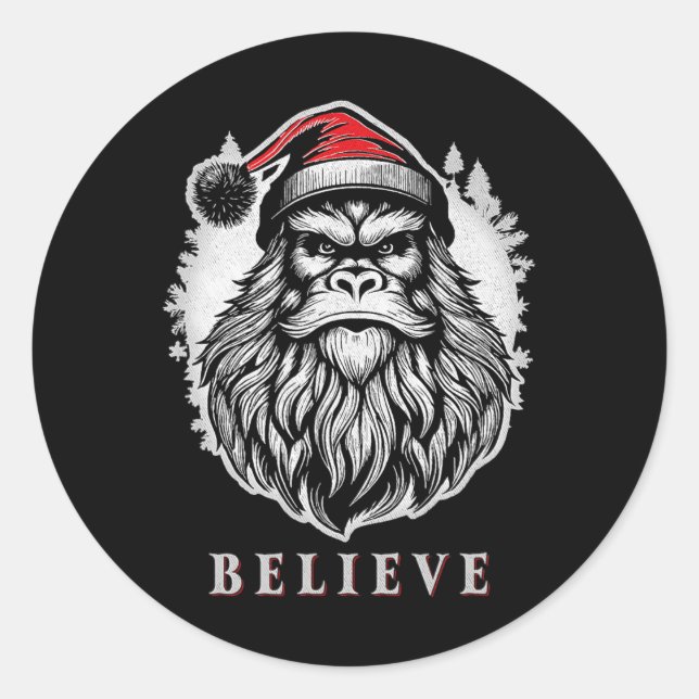 Christmas Bigfoot - Believe in Bigfoot Wearing San Classic Round Sticker (Front)