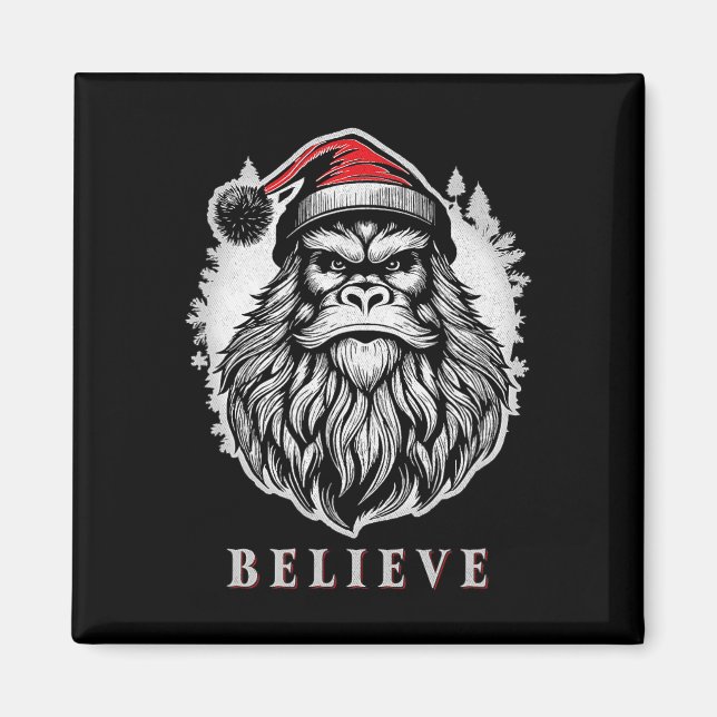 Christmas Bigfoot - Believe in Bigfoot Wearing San Magnet (Front)
