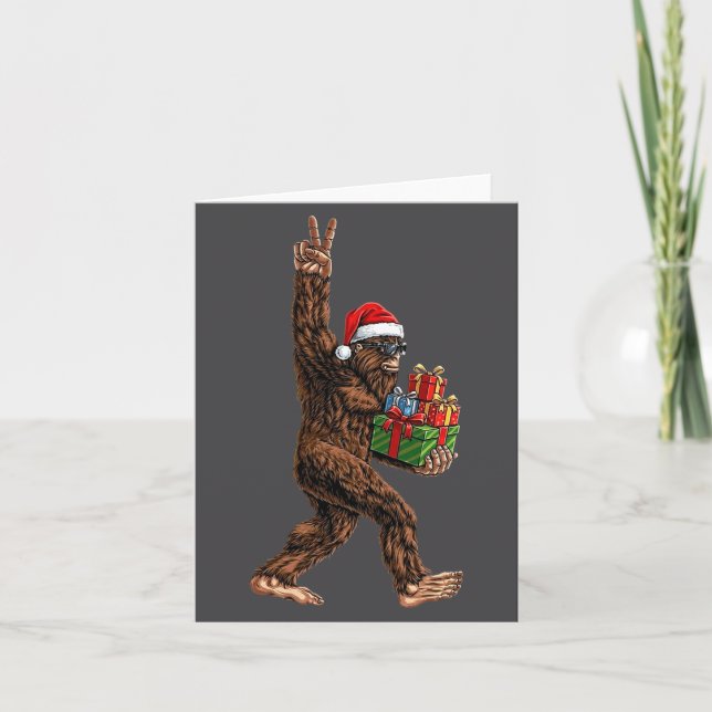 Christmas Bigfoot Santa Hat Funny Sasquatch Big Fo Card (Front)