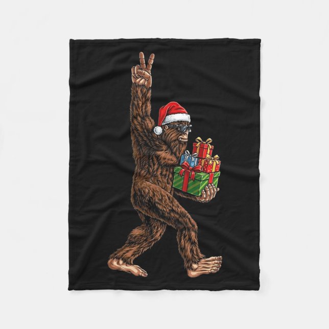 Christmas Bigfoot Santa Hat Funny Sasquatch Big Fo Fleece Blanket (Front)
