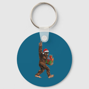 Christmas Bigfoot Santa Hat Funny Sasquatch Big Fo Key Ring