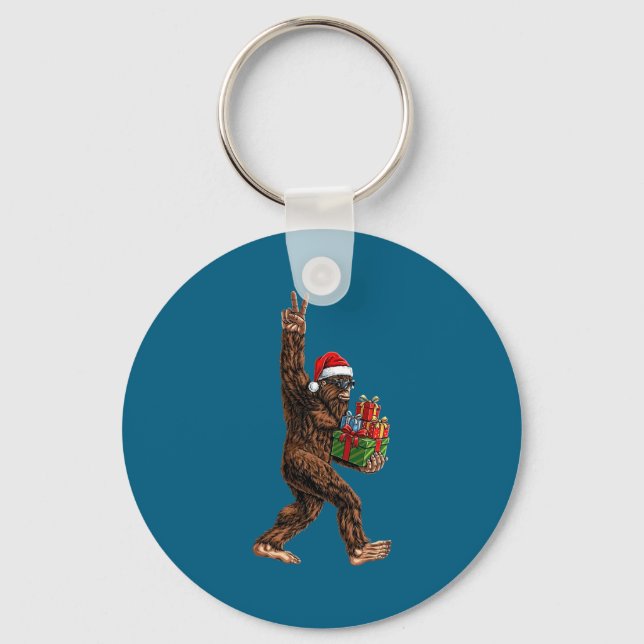 Christmas Bigfoot Santa Hat Funny Sasquatch Big Fo Key Ring (Front)