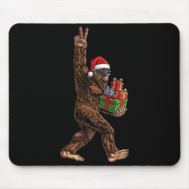Christmas Bigfoot Santa Hat Funny Sasquatch Big Fo Mouse Pad (Front)