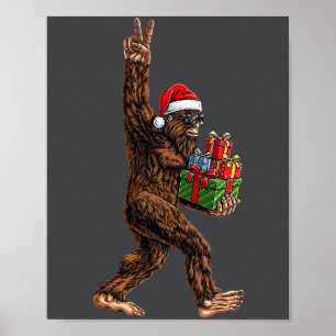 Christmas Bigfoot Santa Hat Funny Sasquatch Big Fo Poster
