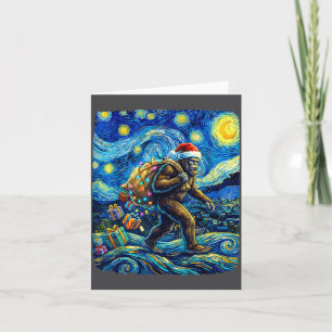 Christmas Bigfoot Santa Hat Van Gogh Starry Night  Card