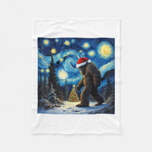 Christmas Bigfoot Santa Hat Van Gogh Starry Night  Fleece Blanket