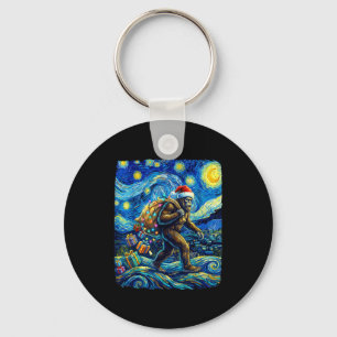 Christmas Bigfoot Santa Hat Van Gogh Starry Night  Key Ring