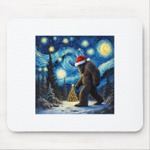 Christmas Bigfoot Santa Hat Van Gogh Starry Night Mouse Pad