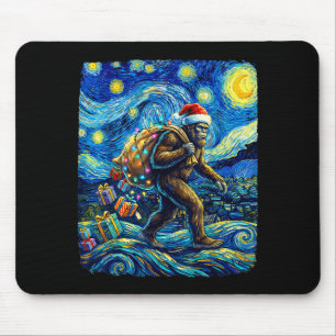 Christmas Bigfoot Santa Hat Van Gogh Starry Night  Mouse Pad