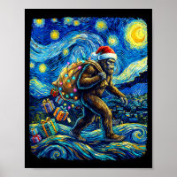 Christmas Bigfoot Santa Hat Van Gogh Starry Night 