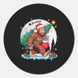 Christmas Bigfoot Santa Tree Sleigh Moon Funny Xma Classic Round Sticker