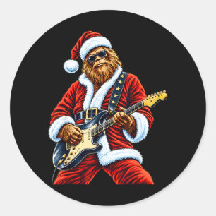 Christmas Bigfoot Santa Vintage Playing Guitar Classic Round Sticker
