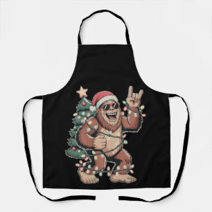 Christmas Bigfoot Sasquatch Santa Hat Xmas Tree Apron