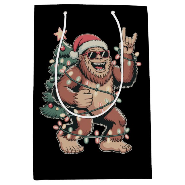 Christmas Bigfoot Sasquatch Santa Hat Xmas Tree Medium Gift Bag (Front)