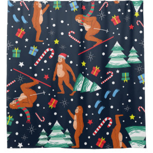 christmas bigfoot sasquatch santa yeti shower curtain