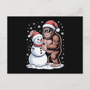Christmas Bigfoot Sasquatch Snowman Santa Hat Xmas Holiday Postcard
