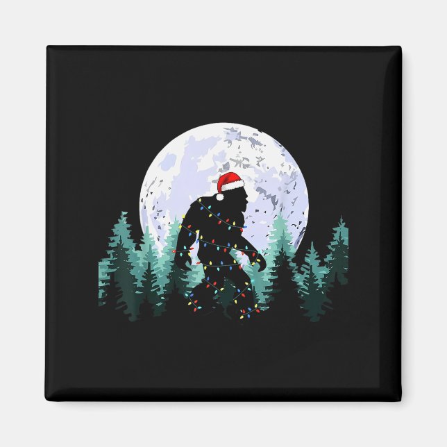 Christmas Bigfoot Sasquatch Tree Lights Funny Xmas Magnet (Front)