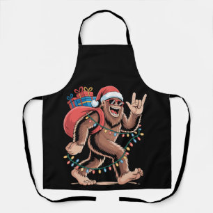 Christmas Bigfoot Sasquatch Xmas Tree Lights Santa Apron