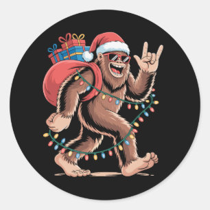 Christmas Bigfoot Sasquatch Xmas Tree Lights Santa Classic Round Sticker