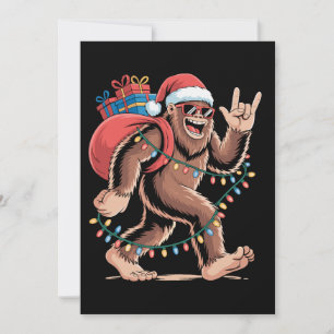 Christmas Bigfoot Sasquatch Xmas Tree Lights Santa Holiday Card