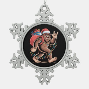 Christmas Bigfoot Sasquatch Xmas Tree Lights Santa Snowflake Pewter Christmas Ornament