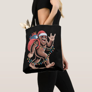 Christmas Bigfoot Sasquatch Xmas Tree Lights Santa Tote Bag