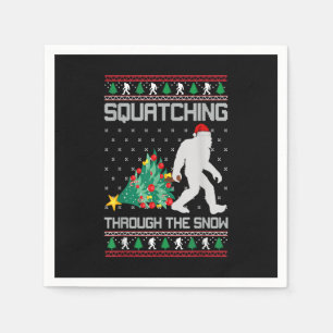 Christmas Bigfoot Squatching Through The Snow Napkin