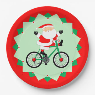 Christmas Biking Holiday Cycling Party Paper Plate