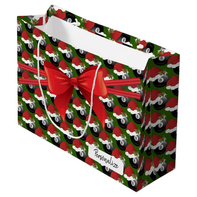 Christmas  Billiard Eight Ball Pattern - Large Gift Bag (Front Angled)