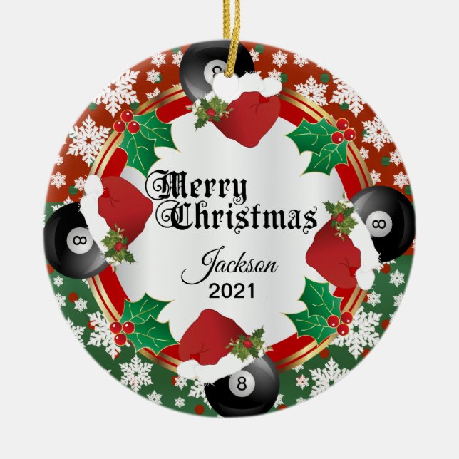 Christmas Billiards Design Ceramic Ornament (Front)