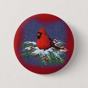 CHRISTMAS BIRD: CARDINAL: ART 6 CM ROUND BADGE