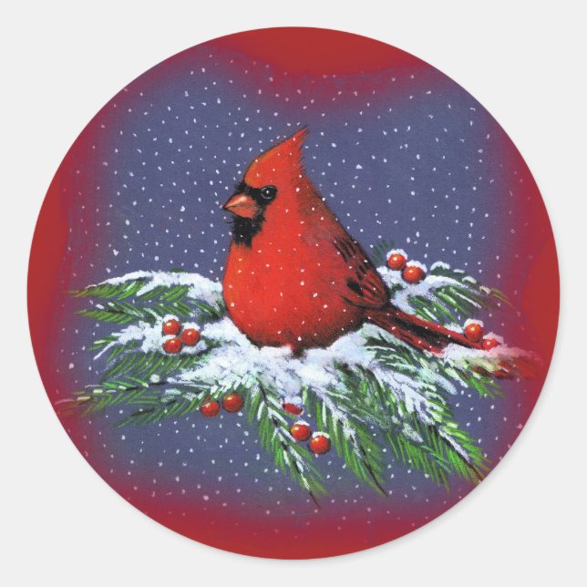 CHRISTMAS BIRD: CARDINAL: ART CLASSIC ROUND STICKER (Front)