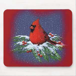 CHRISTMAS BIRD: CARDINAL: ART MOUSE PAD