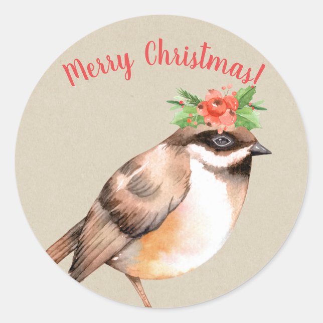Christmas Bird Country Holiday Custom Classic Round Sticker (Front)