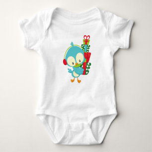 Christmas Bird, Cute Bird, Gifts, Presents, Xmas Baby Bodysuit